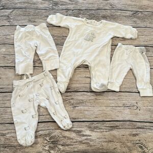 4 Piece Organic Unisex Bundle; 3 Pairs of Pants and 1 Sleeper size 0-3 Months